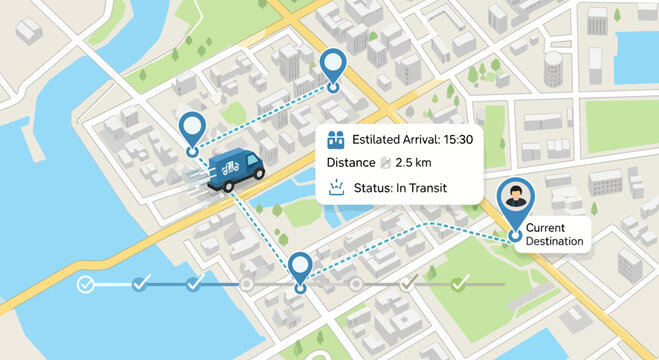 Delivery Van Tracking on Digital Map with Route and Status Information