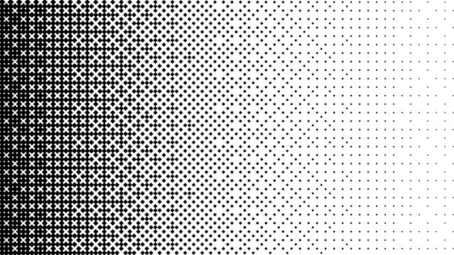Retro-style halftone gradient with black diamonds on white. Perfect for vintage themes, pop culture, and print design.