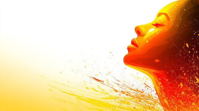 Profile of a woman's face exploding into light and color with explosion, abstract
