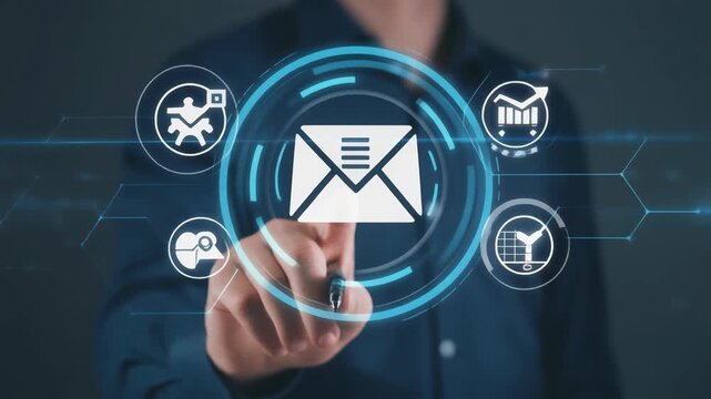 Digital touch Email envelope in a futuristic, glowing interface