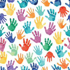 Fototapeta premium Seamless pattern of watercolor handprints.