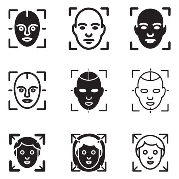face id scan outline and solid icons biometric security system
