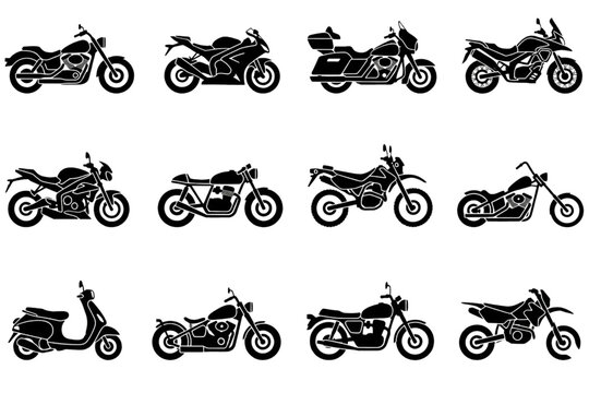 set of silhouettes of bicycles vector
