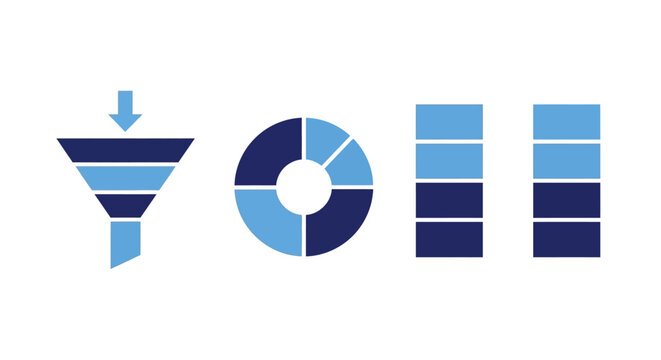 The funnel pours data into a pie chart and bar graphs on a screen.