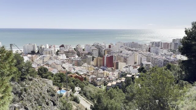 Panoramic View of Cullera City Coastline and Mountains Spain
