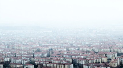 Naklejka premium particularity. Aerial view of identical residential buildings stretching to the horizon under hazy skies. real-estate listings. 