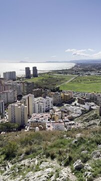 Panoramic View of Cullera City Coastline and Mountains Spain
