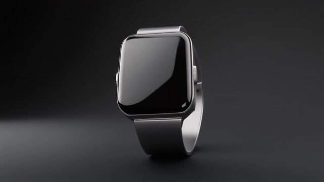 ultra realistic futuristic smartwatch floating on matte black background, flawless brushed titanium body, edge-to-edge glass display glowing softly