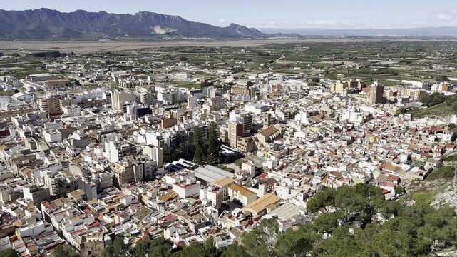 Panoramic View of Cullera City Coastline and Mountains Spain

