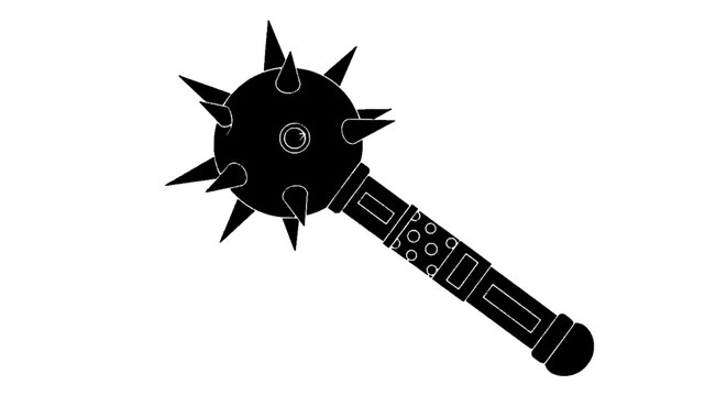 Minimal black silhouette icon, simple flat vector, bold black shape, no, no shading black silhouette of a medieval mace weapon on a, flat icon style
