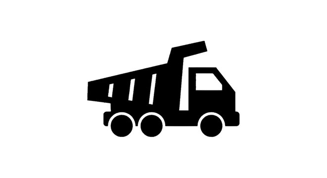 Minimal black silhouette icon, simple flat vector, bold black shape, no, no shading black silhouette icon of a dump truck on a, flat icon style