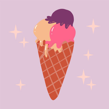 Fruit Ice-cream in waffle cone. Good for advertise, posters, postcards and nursery