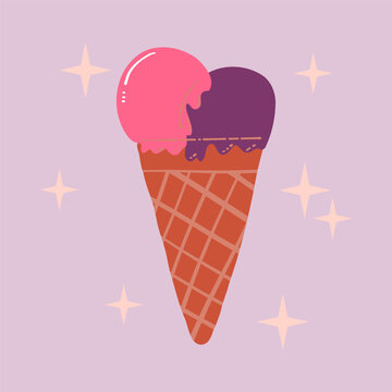 Fruit Ice-cream in waffle cone. Good for advertise, posters, postcards and nursery