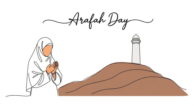 Vector Illustration of Arafah Day with Pilgrim Praying and the Mount of Arafah for Islamic Faith and Religious Celebrations