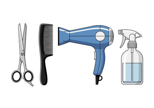 Hairdresser's tools laid out on a table for styling