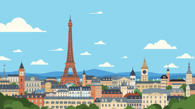 template vector Paris view element  cartoon with flat Design