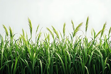 Obraz premiumFresh green grass sways in the wind across a lush spring meadow under a clear blue sky, capturing a growth-filled nature landscape of a vibrant summer field with a macro closeup of the en