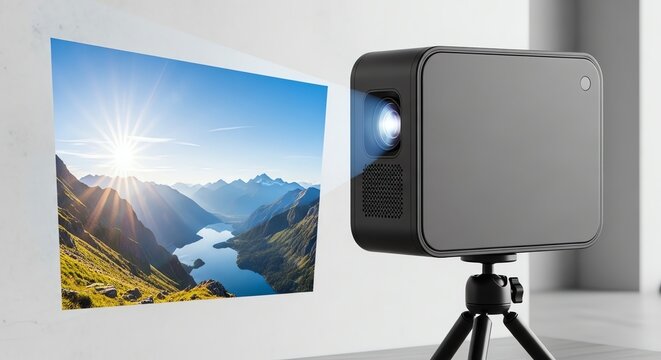 Mini Projector Unleashes Breathtaking Mountain Landscape with Glowing Sun