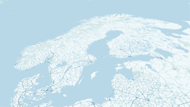 Modern minimalist vector map of Scandinavia. High-quality scalable illustration of Norway, Sweden, and Denmark coastline and borders for posters.