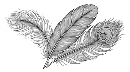 Obraz premium Detailed Line Art Illustration of Trio of Feathers