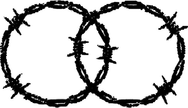 Halftone barbed wire circles, vector design in dotted retro grunge style with transparent background. marriage drama