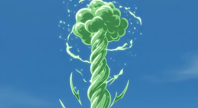 Vibrant cartoon-style green explosion with sparks and lightning effects