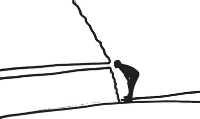 Naklejka premium vector,Marker drawing of a man looking through a hole in a wall