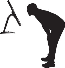 Naklejka premium vector,A man crouching down, looking at a screen