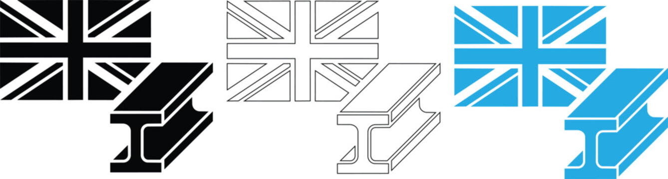 United kingdom flag and steel beam illustration vector, british industry concept.