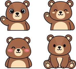 Fototapeta premium Adorable Bear Character Set in Various Poses and Expressions for Animal, Cartoon, and Cute Illustration Designs
