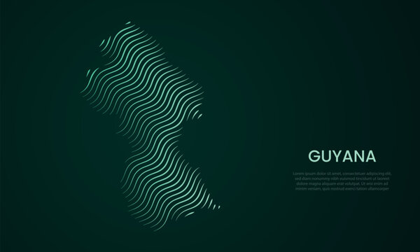 Guyana abstract map made of flowing curved line pattern