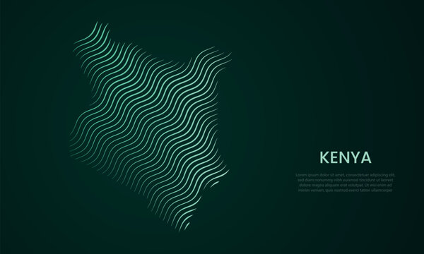 Kenya abstract map made of flowing curved line pattern