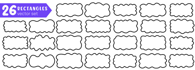 Obraz premium Text organic doodle and shape square amoeba with frame wavy irregular. Rectangle modern black and seal brush liquid with sticker rectangular price. Template text border and wiggle shape groovy.