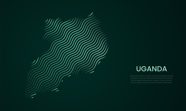 Uganda abstract map made of flowing curved line pattern