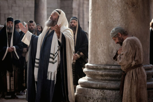 Pharisee and tax collector publican in Bible story parable.