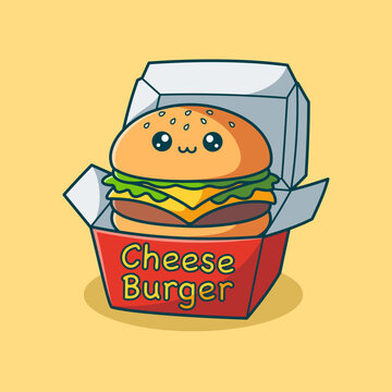 Cute Cheese Buger Cartoon Vector Art, Illustration and Graphic