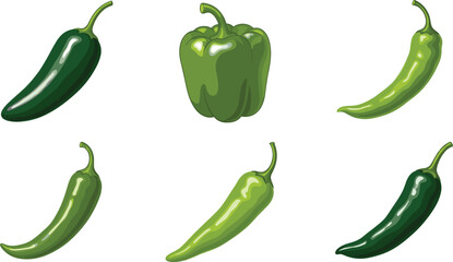 Green Chili and Bell Pepper Set for Food, Cooking, and Healthy Eating Designs