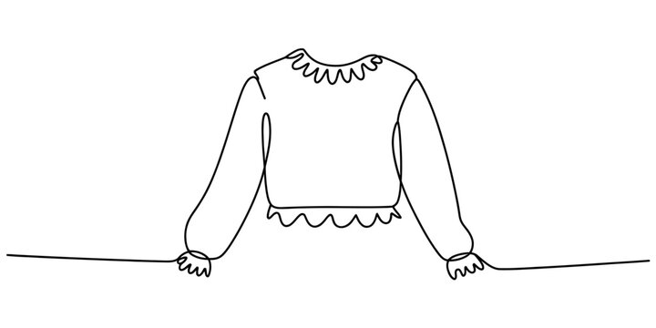 Continuous single line drawing of a stylish sweater or blouse with long sleeves and ruffled edges for fashion design concept Vector, illustration