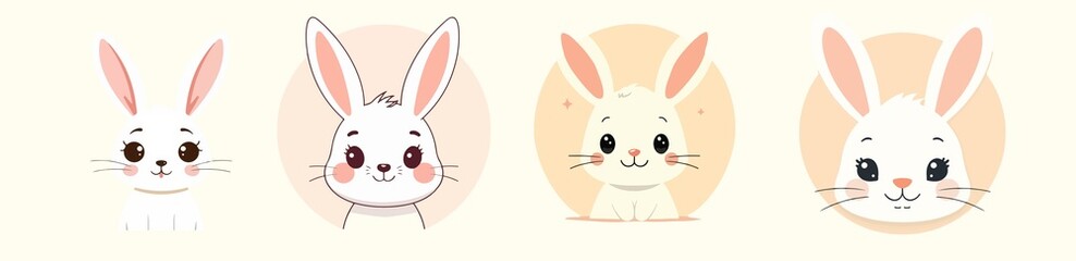 Fototapeta premium illustration of a cute bunny with adorable flat design ears, soft pastel colors, and bold lines, featuring a sweet facial expression with large shining eyes, a tiny nose, and a playful smile, s