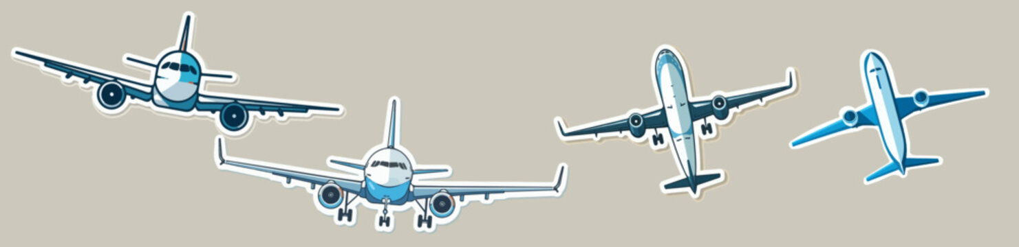template vector illustration of a stylized airplane in a flat design style, featuring bold lines, minimal shading, and a two-dimensional appearance