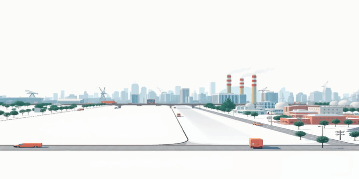 City traffic on busy urban roads with skyline skyscrapers and modern cityscape