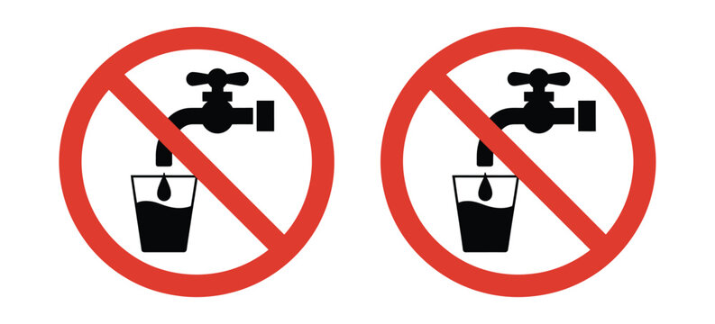 No drinking water prohibition black warning icons set unsafe water hygiene protection symbol collection
