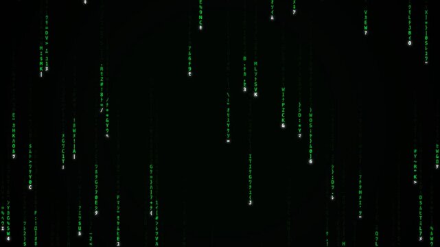 Digital Matrix Code Rain Falling Green Characters Abstract Background for Technology Data and Cybersecurity Visuals