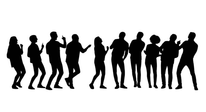 Silhouettes of people dancing together isolated on transparent background, Vector