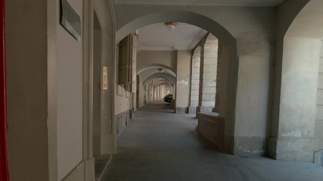 Bern, March 24, 2021: View of the arcades of Junkerngasse