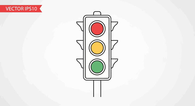 Flat design traffic light illustration with red yellow green