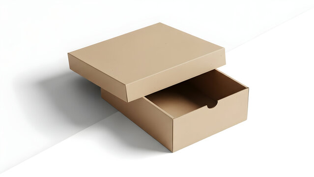 Open Cardboard Box on White Background with Shadow