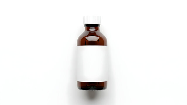 Amber Glass Bottle with White Cap and Blank Label