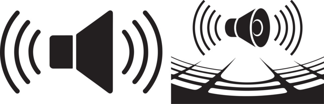 Vector icons of sound waves and speaker symbol with sound wave sound system frequency loudspeaker illustration technology communication