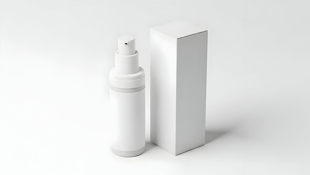 Minimalist White Pump Bottle and Box on White Background